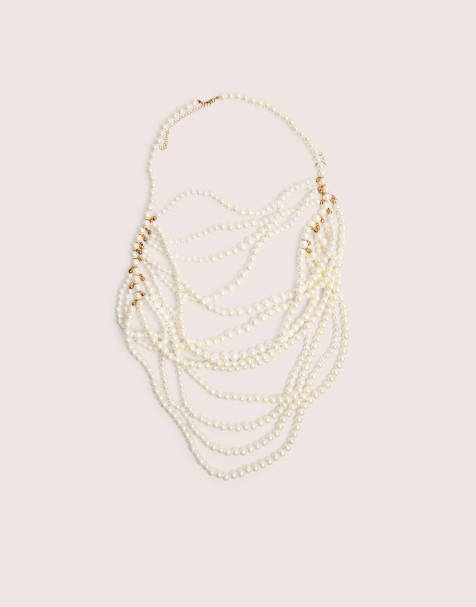 Public Desire Bridal Layered pearl necklace & body chain in ivory - view 1