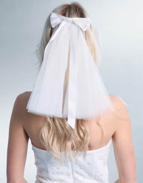 Public Desire Bridal Mesh clip on veil with bow detail in white - view 1