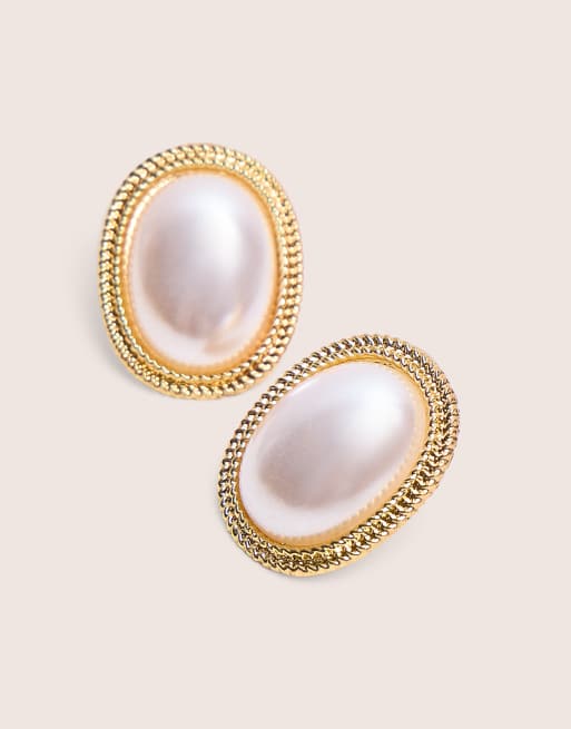 Public Desire Bridal Vintage style stud earrings in gold & ivory