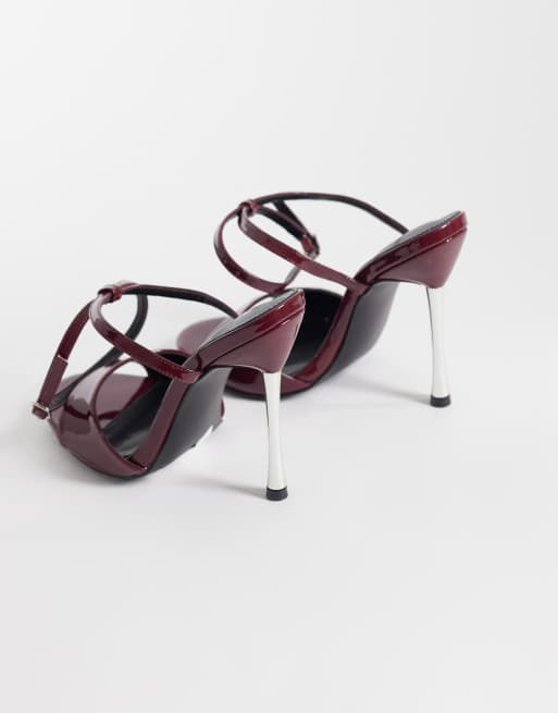 Public Desire Brooklyn heeled sandals in burgundy patent, 3 of 4