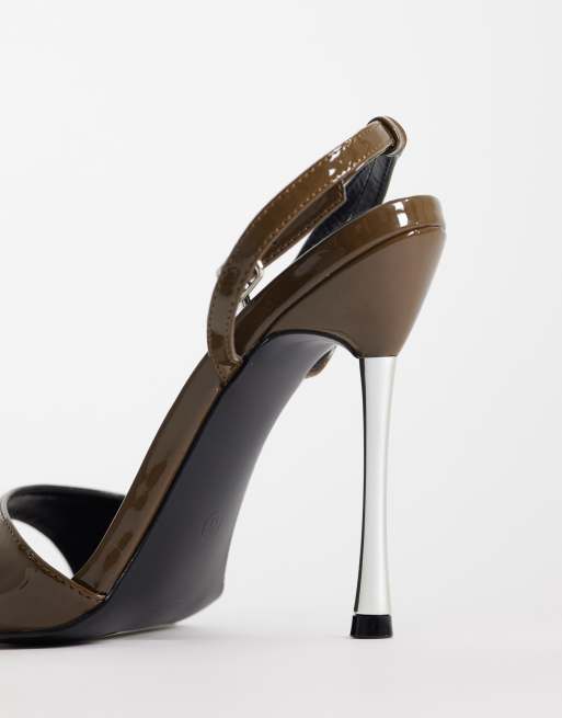 Public Desire Brooklyn heeled sandals in taupe patent, 3 of 4