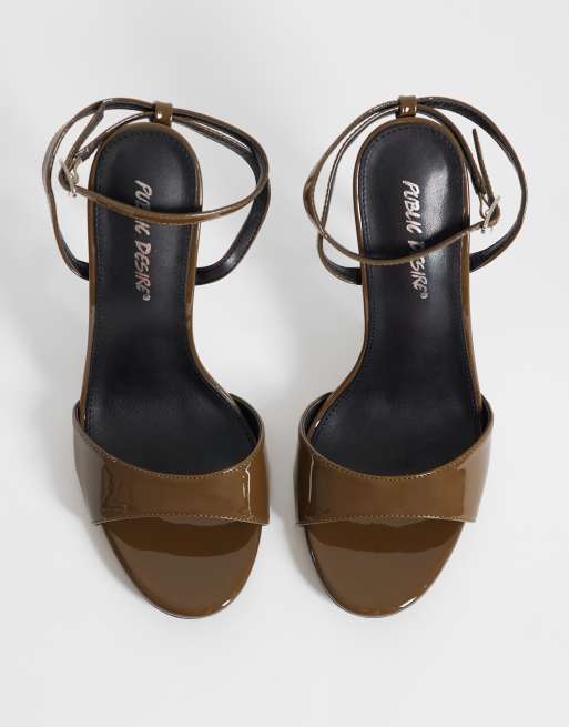 Public Desire Brooklyn heeled sandals in taupe patent, 4 of 4