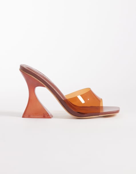 Public Desire – Bruna, genomskinliga klacksandaler med rundad klack - view 1