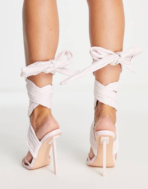 White heels wrap around on sale ankle