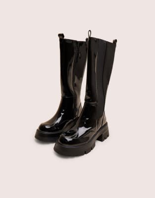  Bryant patent chunky sole elasticated knee high boots 