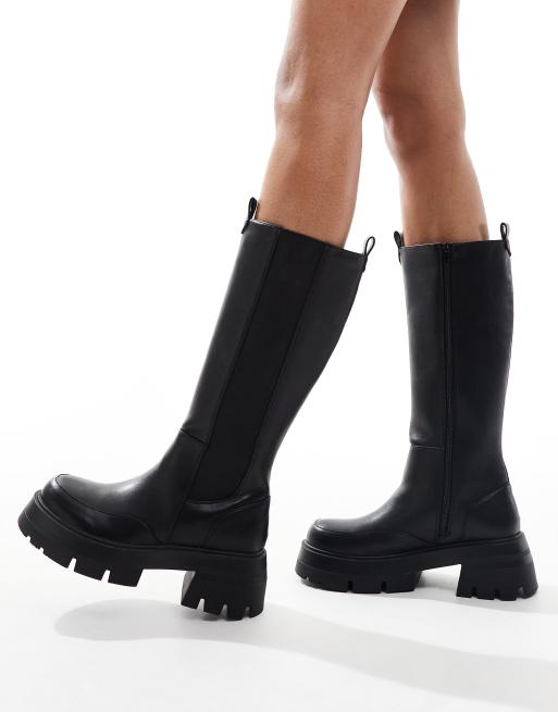 Public Desire Bryant pull-on knee boots in black PU