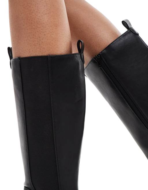 Public Desire Bryant pull-on knee boots in black PU