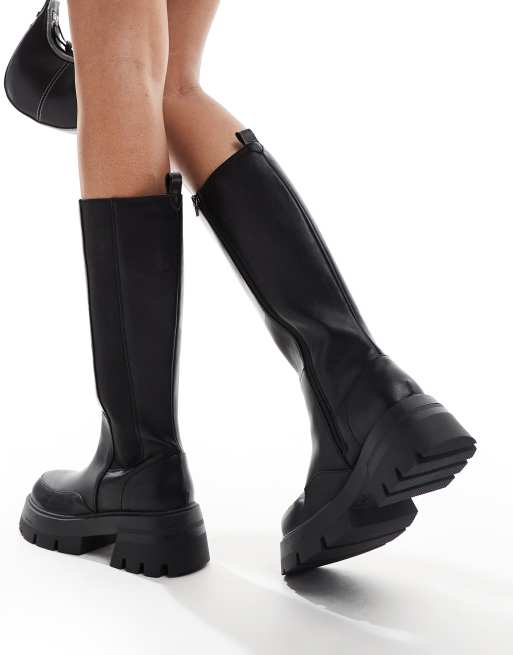 Public Desire Bryant pull-on knee boots in black PU