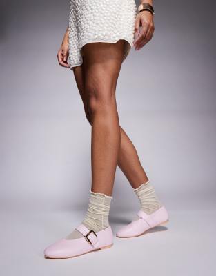 Public Desire Buckle Ballet Detail Flats In Pink