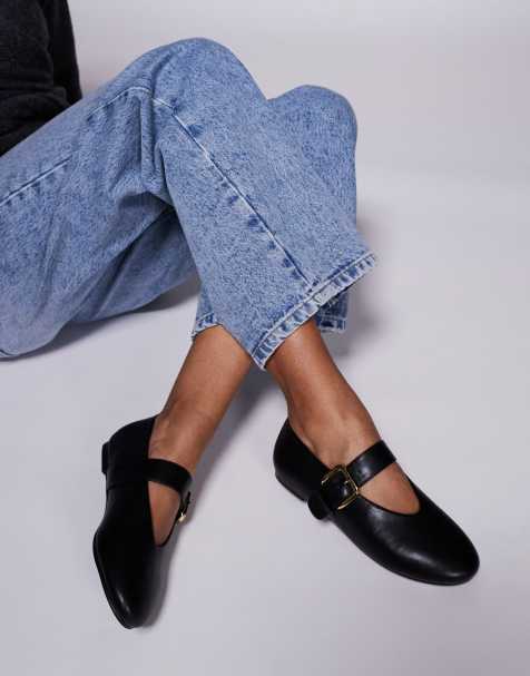 Public Desire buckle detail ballet flats in black - view 1