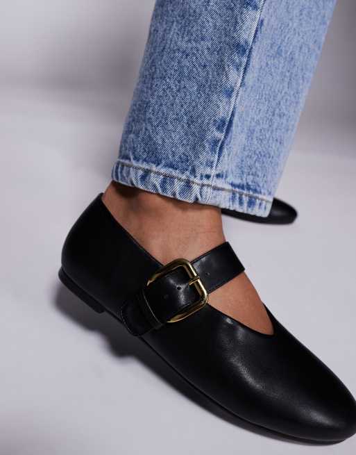 Public Desire buckle detail ballet flats in black | ASOS