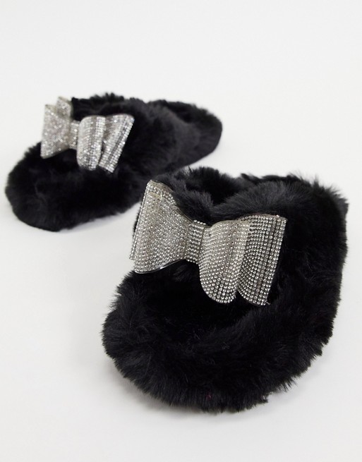 Public Desire Bunnie diamante slippers in black
