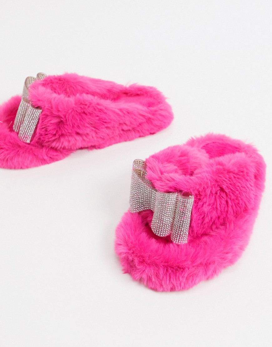 Public Desire Bunnie diamante slippers in hot pink