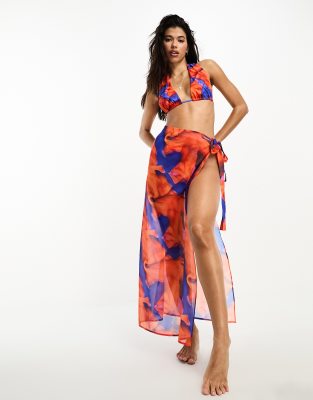 Public Desire - Bunter Maxi-Sarong aus Chiffon mit abstraktem Muster