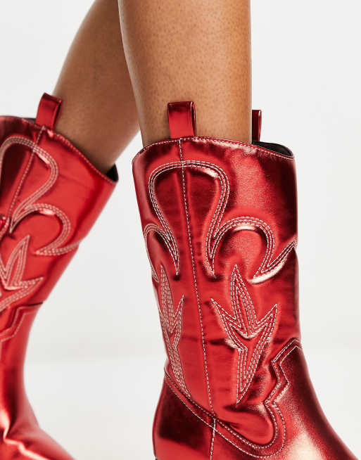 Bershka cowboy boots in red