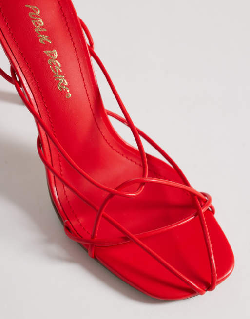 Public Desire Calico strappy heeled sandals in red, 3 of 4