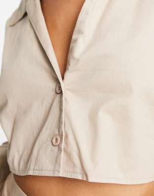 Camicia taglio corto color pietra con maniche ampie in coordinato-Neutro - Public Desire Camicia donna  - immagine1