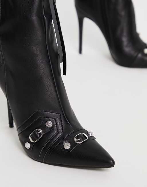 Public Desire Cardi knee high stiletto boots in black, 3 of 4