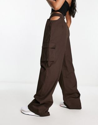 Public Desire cargo trousers with cut out sides in chocolate - ASOS Price Checker