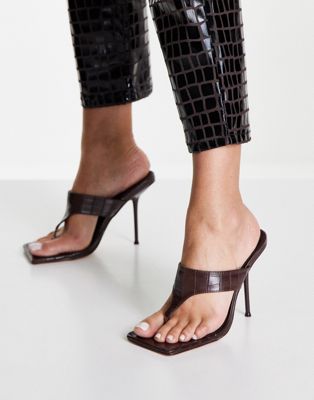 Public Desire Carina mule heel sandals in chocolate brown croc - ASOS Price Checker