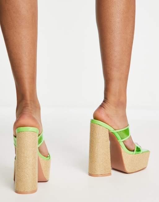Public Desire - Carley - Scarpe verdi con plateau in rafia , 2 di 4