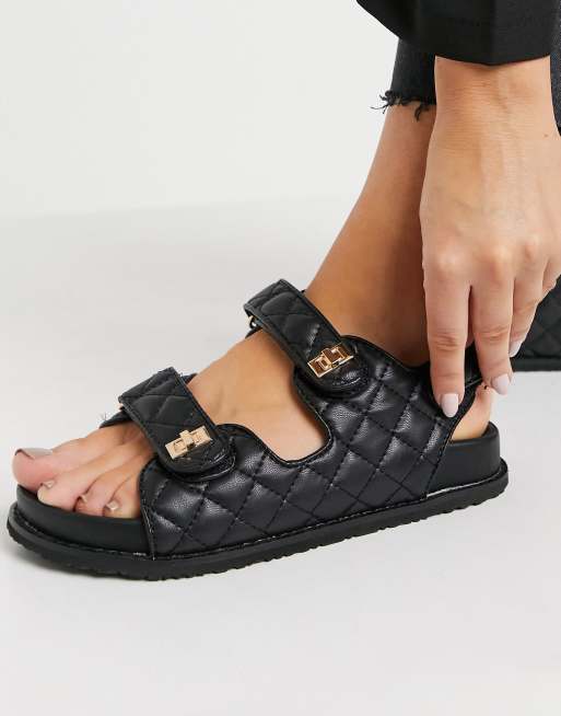 Black Shearling-lined quilted-leather sandals