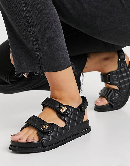 Public Desire - Carmen - Doorgestikte grandad sandalen met dikke zool in zwart