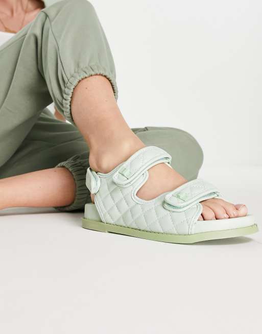 Public Desire Carmen quilted flat sandals in mint pu ASOS