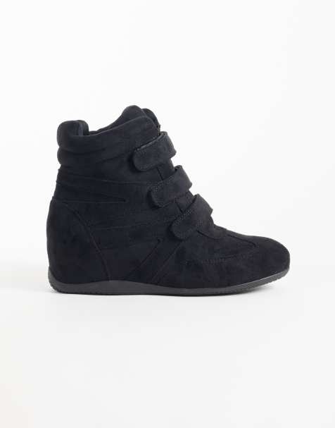 Public Desire Carmina wedge sneakers in black suedette - view 1
