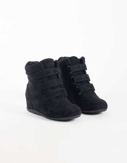Public Desire Carmina wedge sneakers in black suedette, 2 of 5