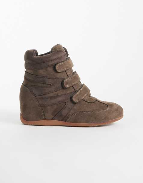 Public Desire Carmina wedge sneakers in taupe suedette - view 1