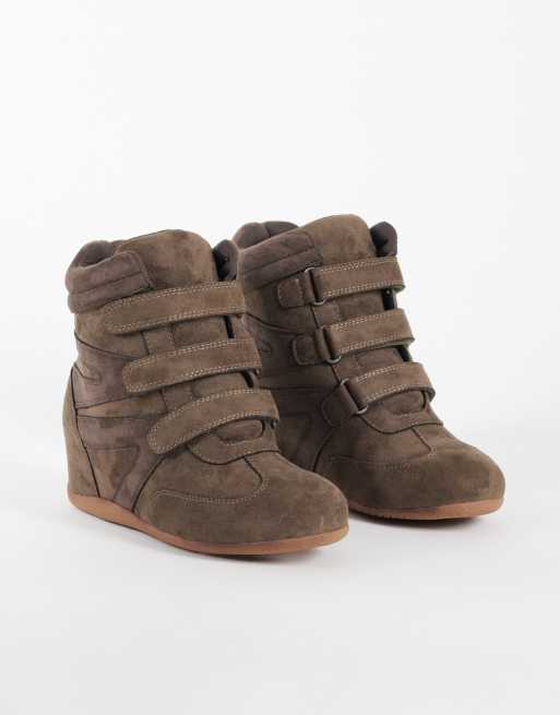 Public Desire Carmina wedge trainers in taupe suedette, 2 of 5