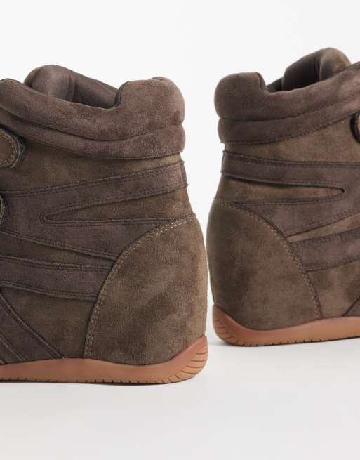 Public Desire Carmina wedge trainers in taupe suedette, 5 of 5