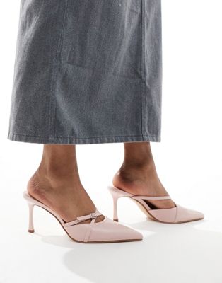 Cassanova pointed strappy heeled mules with buckles in pink
