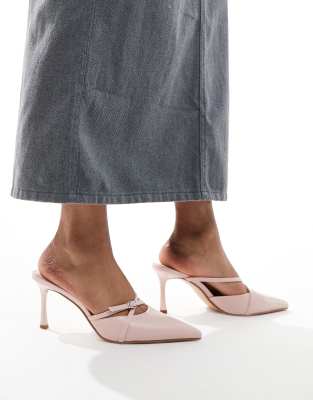 Public Desire - Cassanova - Spitze Riemchen-Mules in Rosa mit Absatz und Schnallen