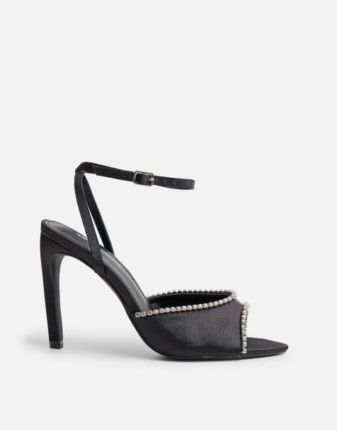 Public Desire Caught on embelished peep toe curved high heel in black - view 1