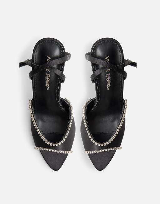 Public Desire Caught on embelished peep toe curved high heel in black, 2 of 4