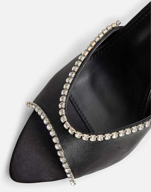 Public Desire Caught on embelished peep toe curved high heel in black, 4 of 4