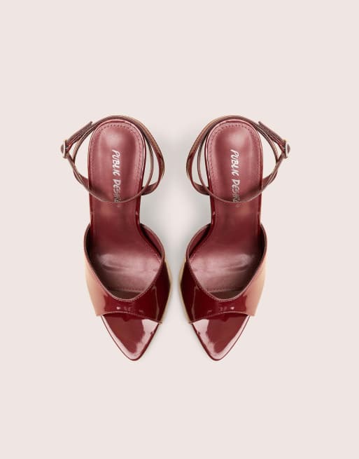 Public Desire Caught on peep toe curved high heel in wine, 2 of 4