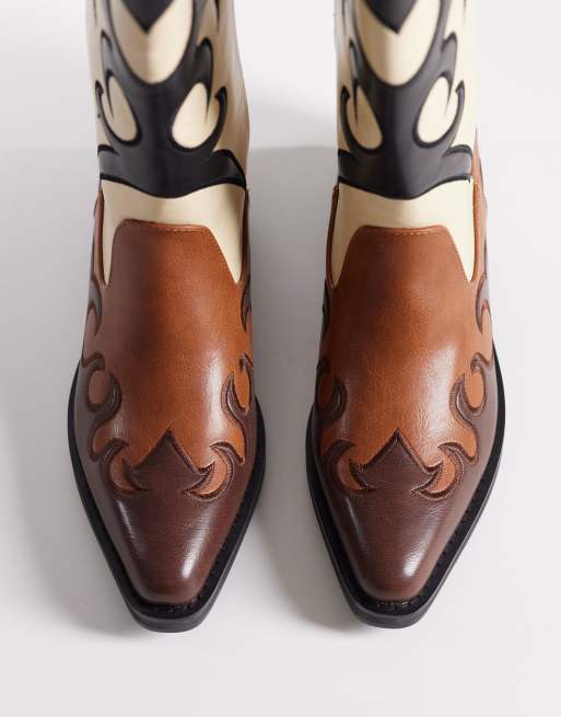 Public Desire Celia western boots in brown and cream, 2 of 4