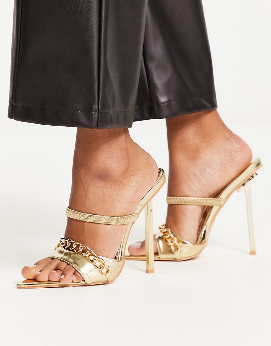 Public Desire chain strap stiletto heeled sandals in gold