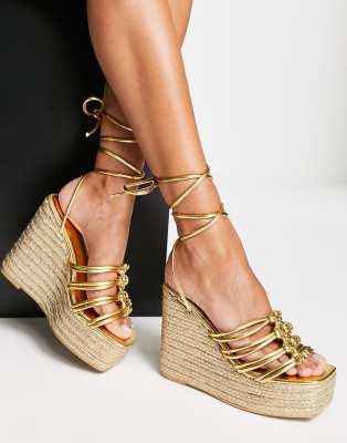 Public Desire Chakra Espadrille Wedge Heeled Sandals In Gold