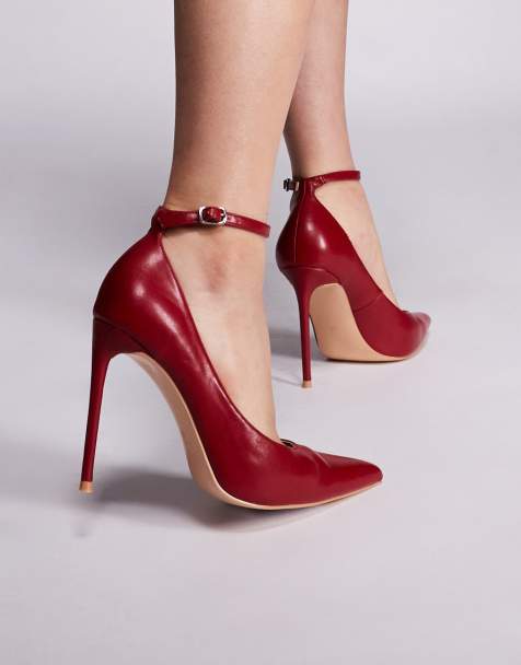 Public Desire Chantilly high heeled shoes with tie leg in red - view 1