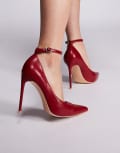 [Public Desire] Public Desire Chantilly high heeled shoes with tie leg in red 39 Red