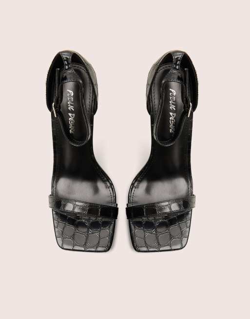 Public Desire Chaos croc square toe strappy barely there stiletto heels in black, 2 of 4