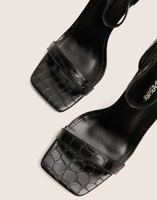 Public Desire Chaos croc square toe strappy barely there stiletto heels in black, 3 of 4