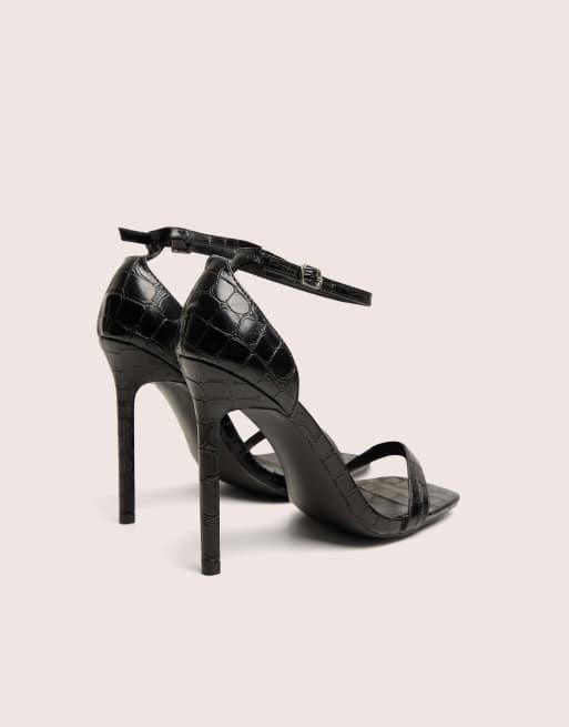 Public Desire Chaos croc square toe strappy barely there stiletto heels in black, 4 of 4