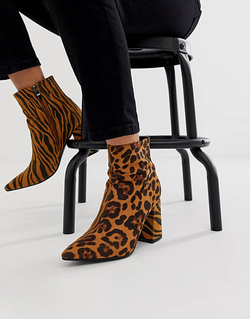 Public Desire Chaos mixed animal heeled ankle boots