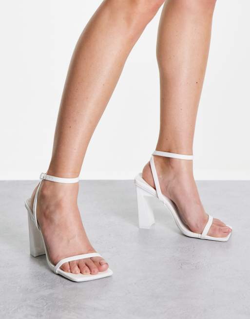 All white outlet block heels