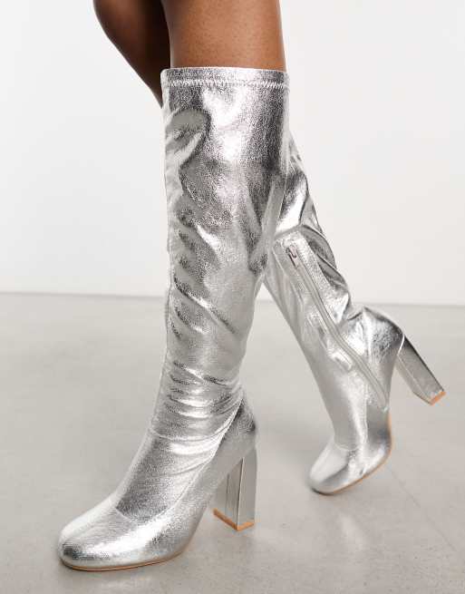 Silver high sale heel booties